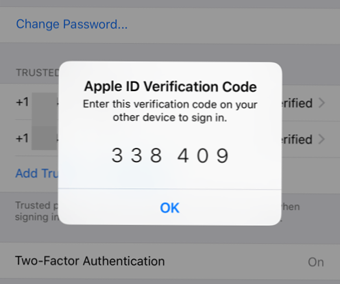 Generați un cod de verificare pentru autentificarea Apple cu doi factori (Smartphone-uri)