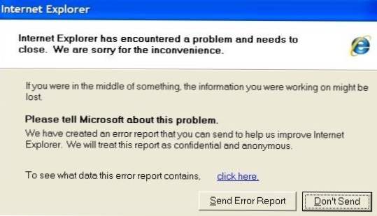 Cum se rezolvă Internet Explorer a întâmpinat o problemă și trebuie să închidă (Sfaturi pentru Internet Explorer)