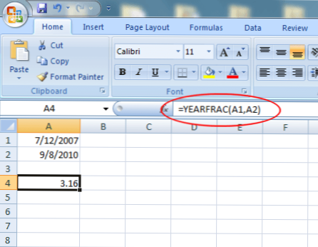 Как да използвате функцията YEARFRAC в Excel (MS Office Съвети)