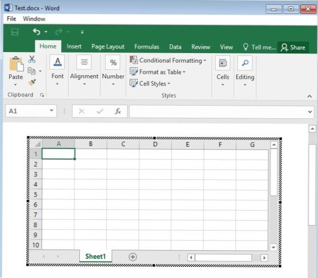 Ievietojiet Excel darblapu Word Doc (MS Office padomi)