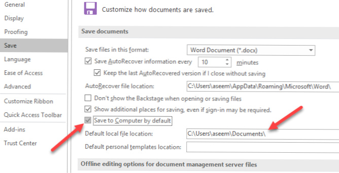 Salvați fișiere MS Office pe PC-ul local în loc de OneDrive (MS Office Sfaturi)