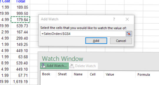 Utilizați fereastra Excel Watch pentru a monitoriza celule importante într-un registru de lucru (MS Office Sfaturi)