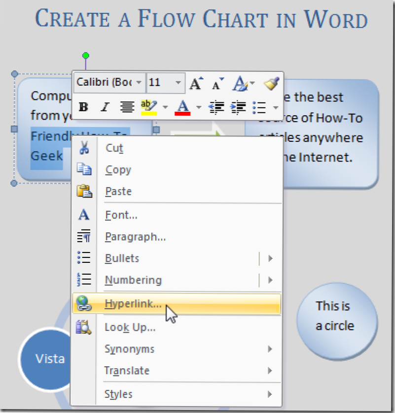 Creați un hyperlink într-o diagramă de flux Word 2007 și ascundeți ecranele enervante (Cum să)