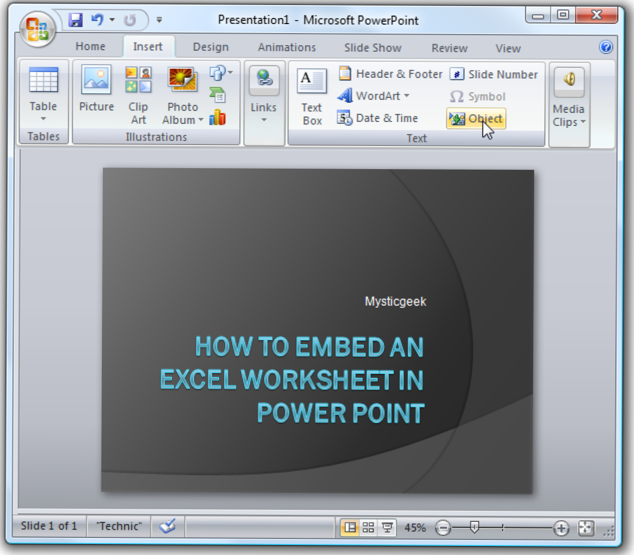 Încorporați o foaie de lucru Excel în PowerPoint sau Word 2007 (Cum să)