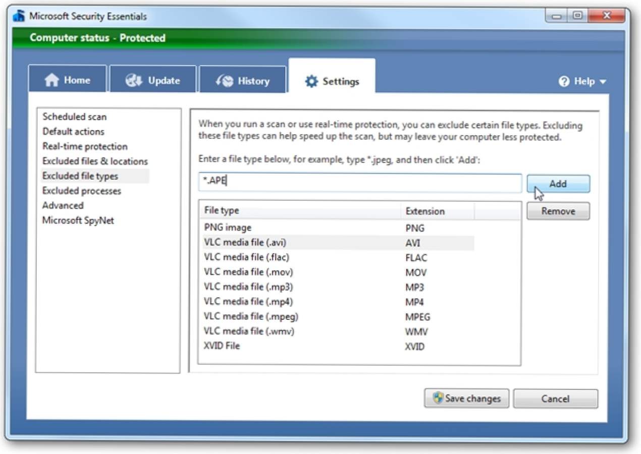 Spraw, aby program Microsoft Security Essentials był skanowany szybciej, wykluczając niektóre typy plików (Jak)