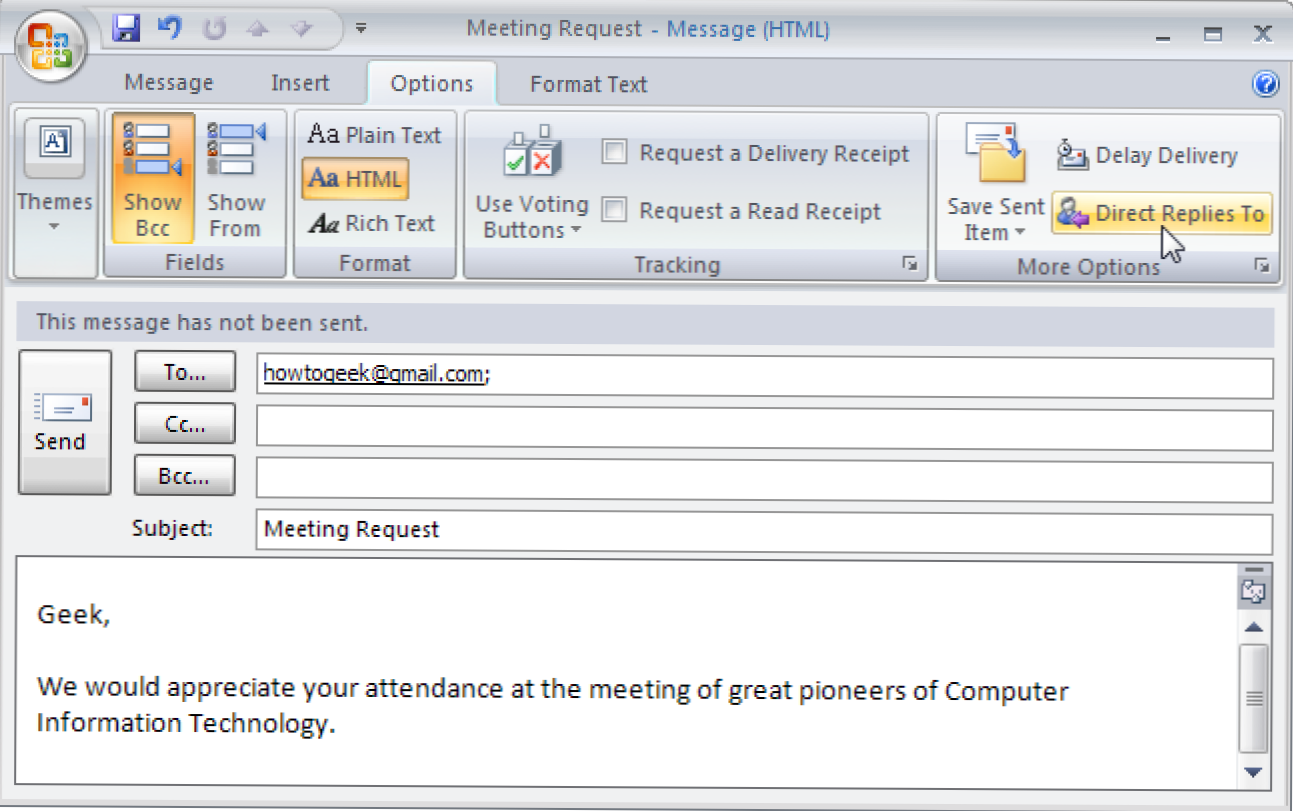 Sūtīt e-pasta atbildes uz citu saņēmēju programmā Outlook 2007 (Kā)