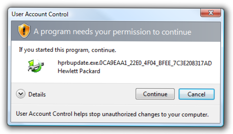 Wyłącz nieczytelną aktualizację UAC Popup sterownika HP w Vista (Jak)