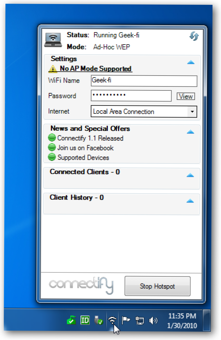 Превърнете своя лаптоп с Windows 7 в WiFi Hotspot с Connectify (Как да)