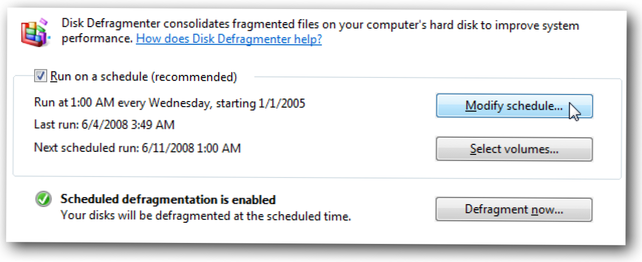 Konfiguriranje rasporeda defragmentacije diska u sustavu Windows 7 ili Vista (Kako da)