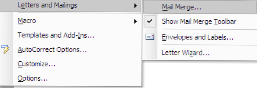 Stvaranje oznaka za slanje e-pošte u programu Word 2003 s unosom pošte (Kako da)