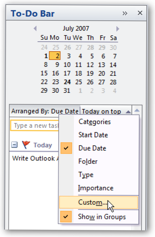 Ustaw pasek zadań do wykonania w programie Outlook 2007 Pokaż tylko dzisiejsze zadania (Jak)