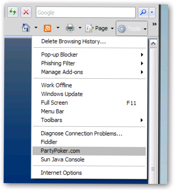 Scoateți PartyPoker (sau alte elemente) din meniul Instrumente Internet Explorer (Cum să)