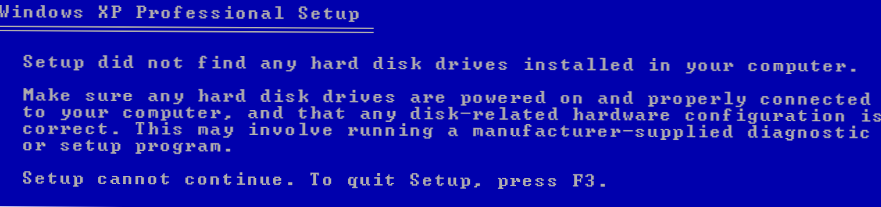 Rozwiązanie "Instalator nie znalazł żadnych dysków twardych" podczas instalacji systemu Windows XP (Jak)