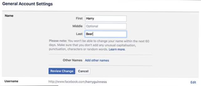 Kako promijeniti ime na facebooku