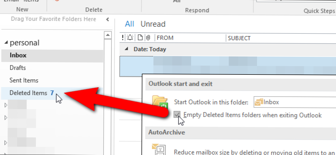 Jak automatycznie opróżniać folder elementów usuniętych przy wychodzeniu z Outlooka (Jak)