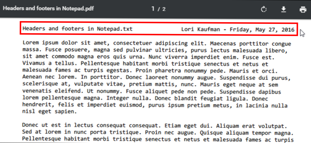 Kā pielāgot vai noņemt Notepad teksta faila galvenes un kājenes (Kā)