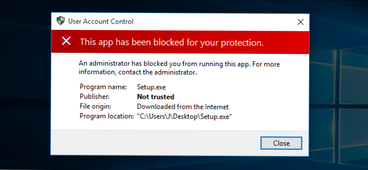 Cum se circumscrie "această aplicație a fost blocată pentru protecția dvs." pentru a instala aplicații în Windows 10 (Cum să)