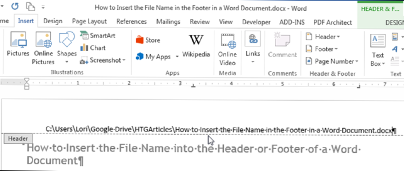 Kako umetnuti naziv datoteke u zaglavlje ili podnožje Word dokumenta (Kako da)