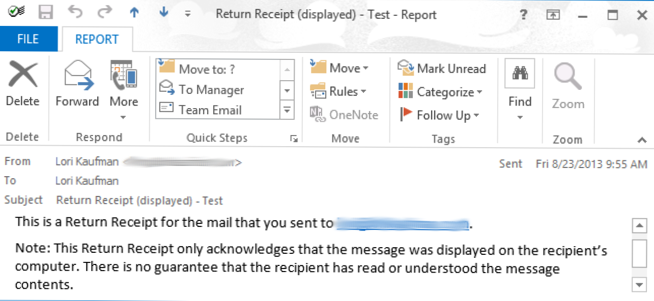 Return receipt. Outlook 2013.