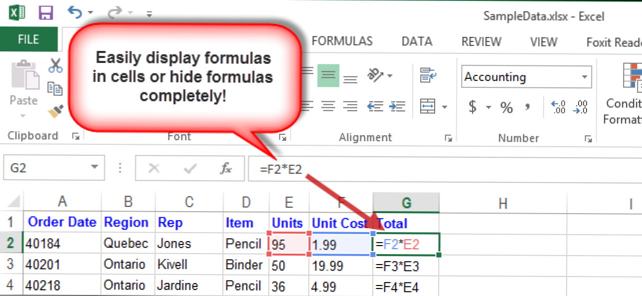 Miten näyttää soluissa olevat kaavat ja piilottaa kaavat kokonaan Excel 2013: ssa (Miten)