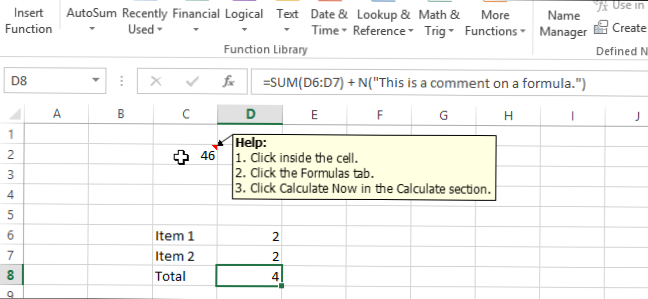 Adăugați comentarii la formule și celule în Excel 2013 (Cum să)