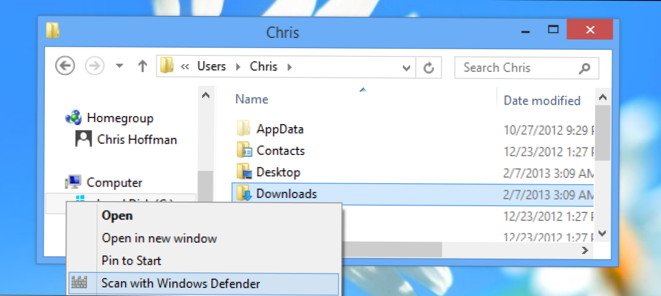 Kuinka lisätä "Skannaa Windows Defenderillä" Windows 8: n kontekstivalikkoon (Miten)