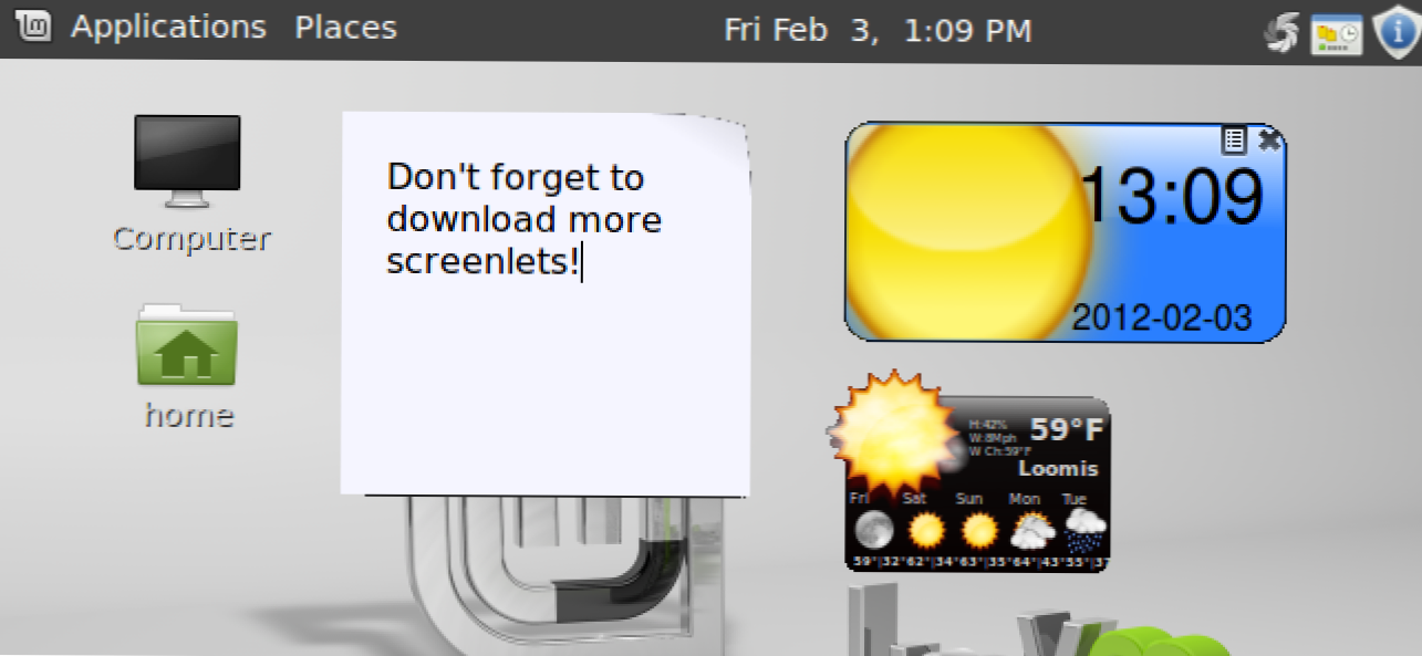 Jak zainstalować screenlety na pulpicie Widgety w Linux Mint 12 (Jak)