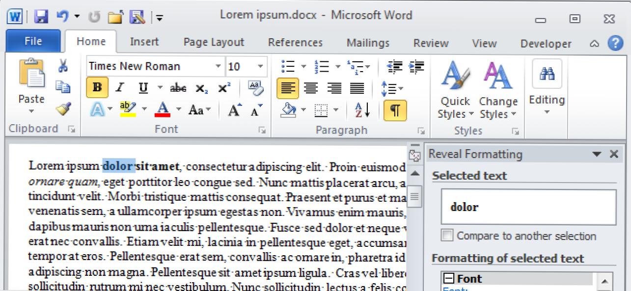 Cum se utilizează caracteristica Reveal Formatting în Word 2010 (Cum să)