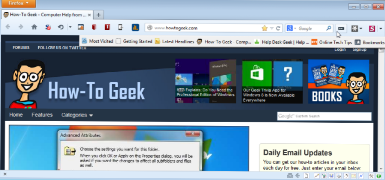 Oszczędzaj miejsce na ekranie w przeglądarce Firefox, konwertując paski narzędzi Firefoksa na przyciski (Jak)