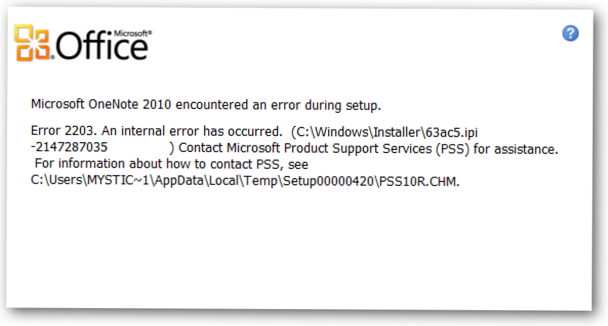 Remediere pentru "Eroare 2203. O eroare internă a apărut" în timpul instalării Office 2010 (Cum să)