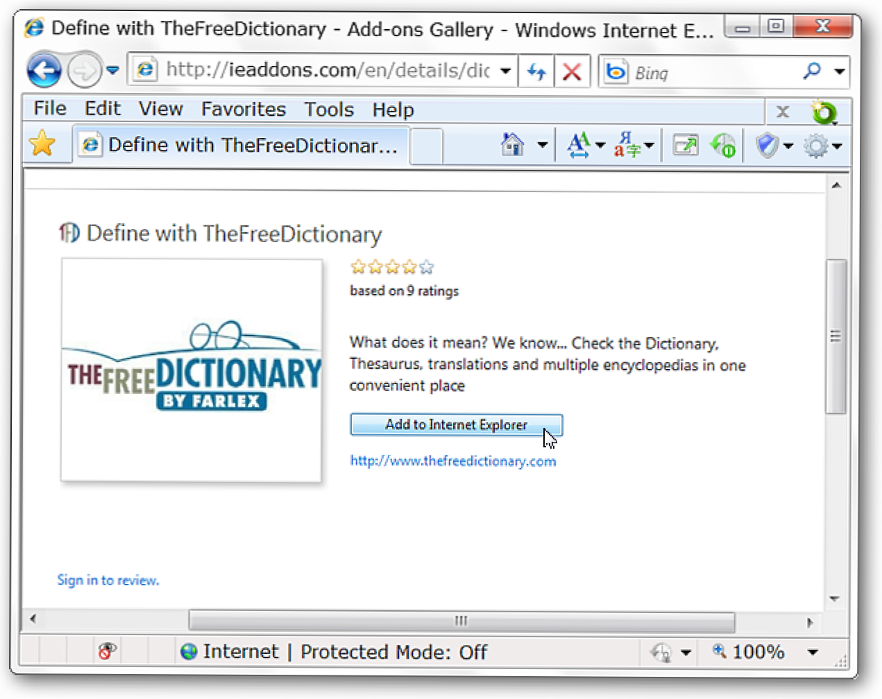 Бързо търсене на Word дефиниции с TheFreeDictionary за IE 8 (Как да)